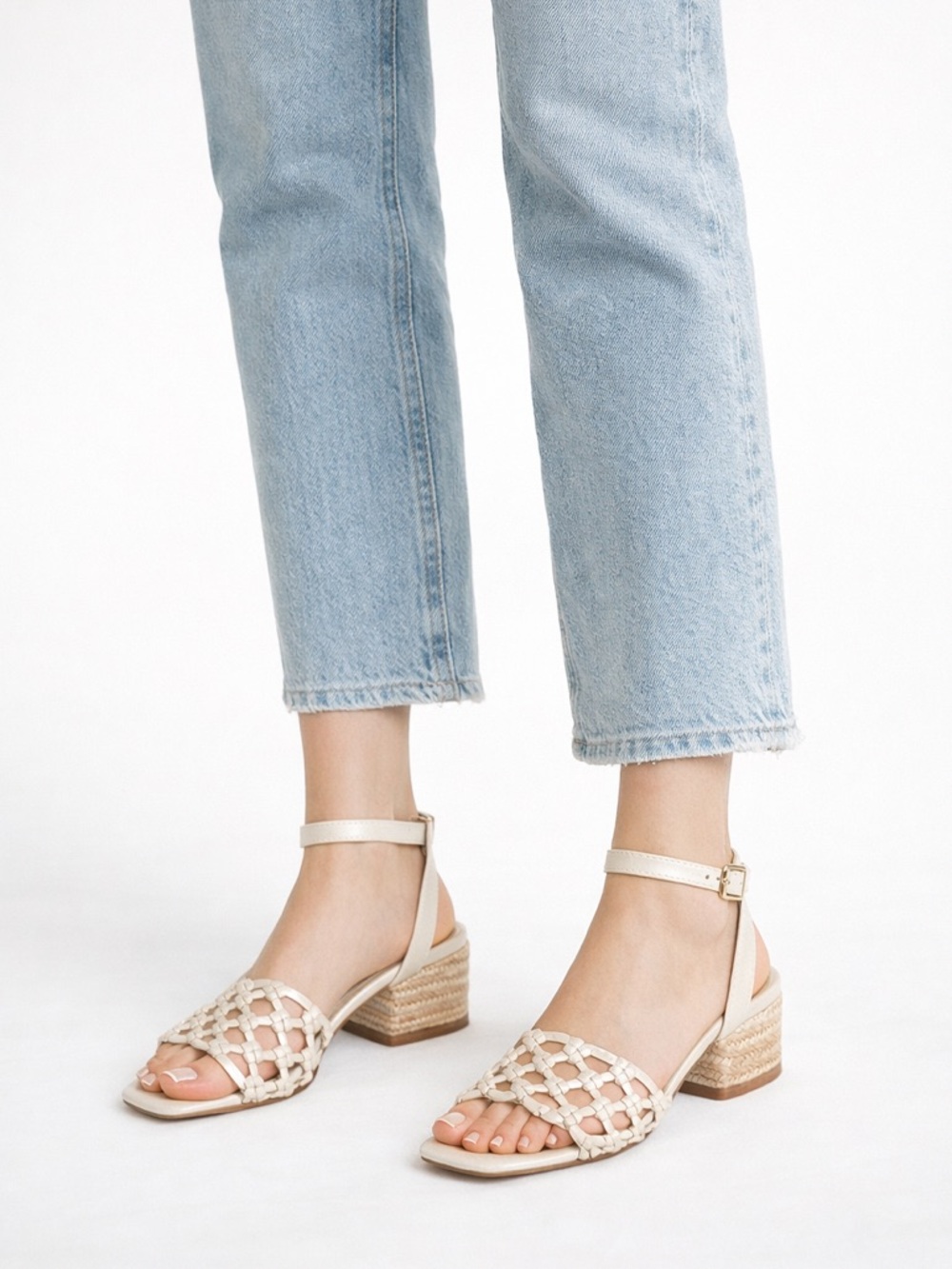 Paloma Barceló Cream Braided Leather Wedge Sandals